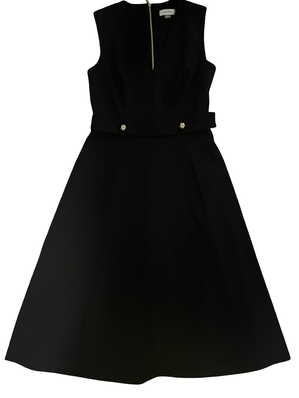 Calvin Klein black dress classic business figure flattering mid length women's 8
